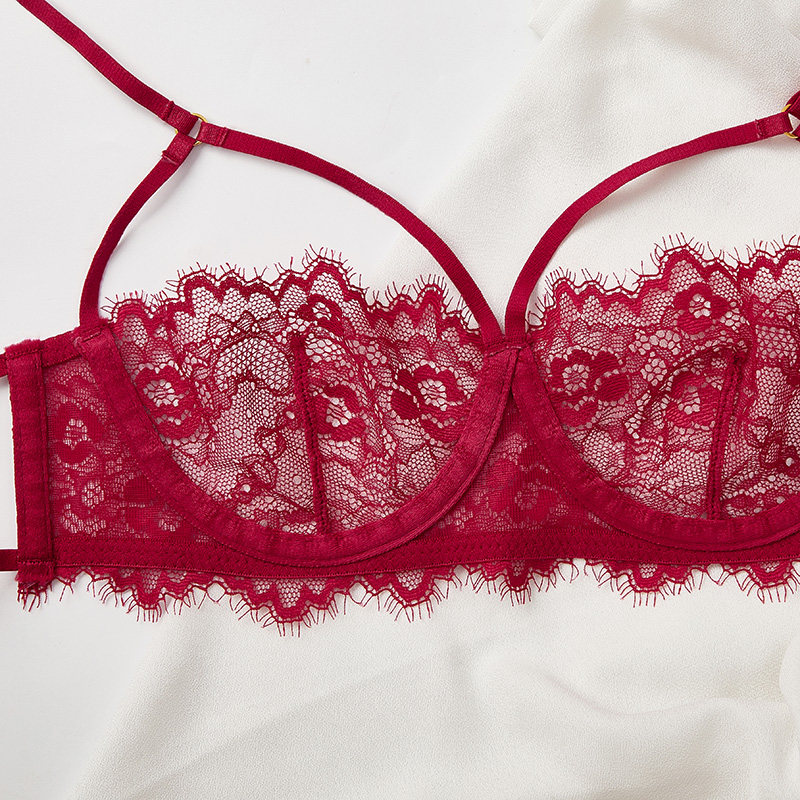 蕾丝三角内衣法式bralette透明女性性感美背少女文胸套装