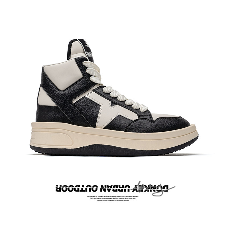 多嘴donkey休闲松糕厚底高帮鞋系带小众拼色运动高帮鞋