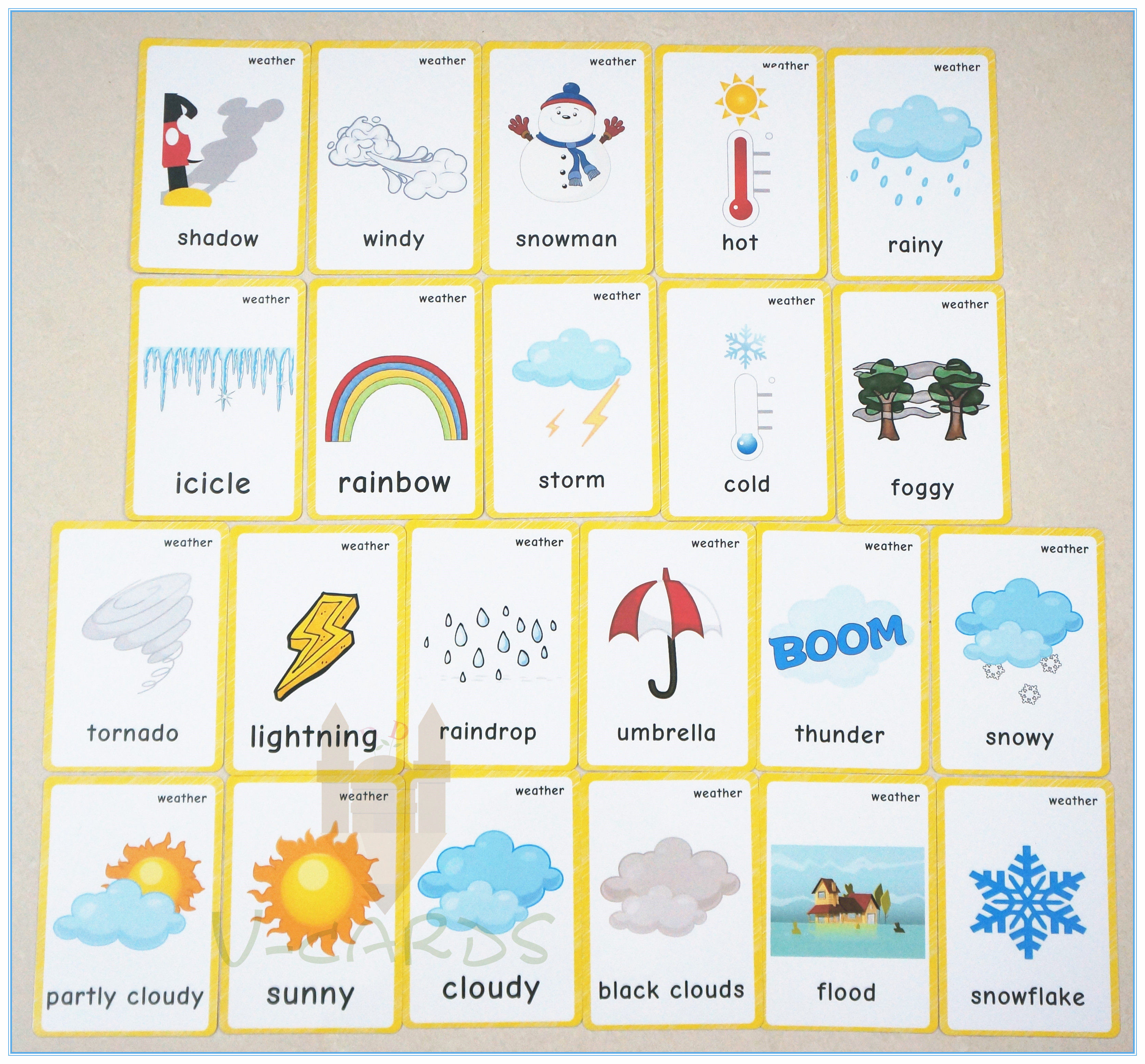 weather天气英语单词大卡卡片宝宝启蒙早教双语早教闪卡