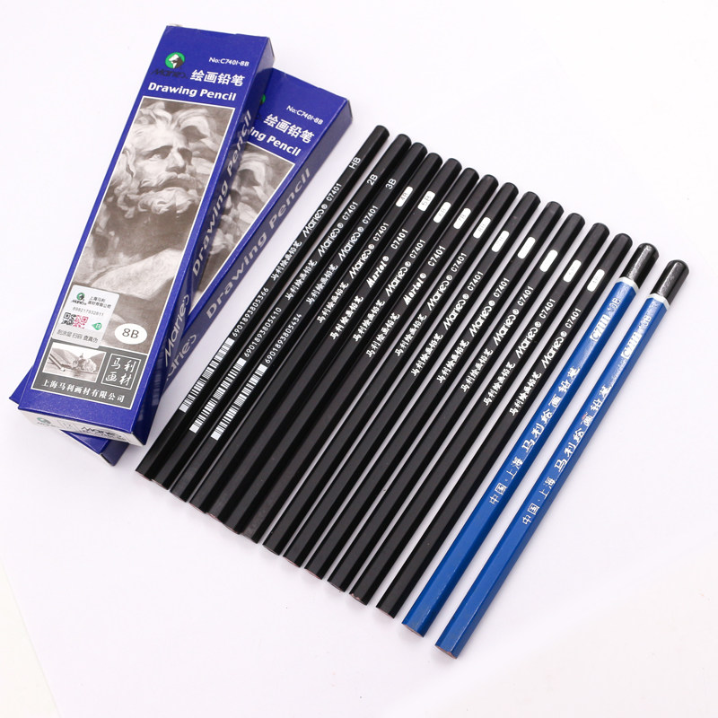 铅笔马利素描绘画绘图炭笔12b特浓14b亚光铅笔