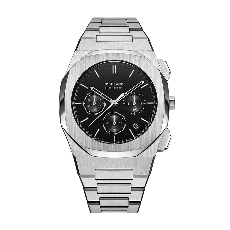 d1 milano手表男三眼计时码大盘钢带时尚防水个性多功能石英表