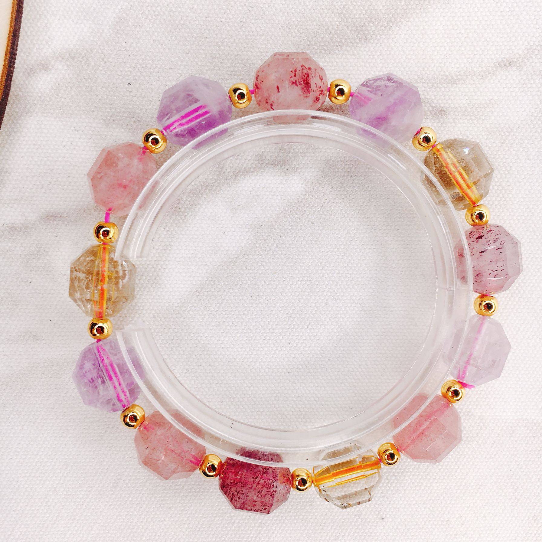 水晶七彩发晶手链女招桃花转运彩色手镯ins手链