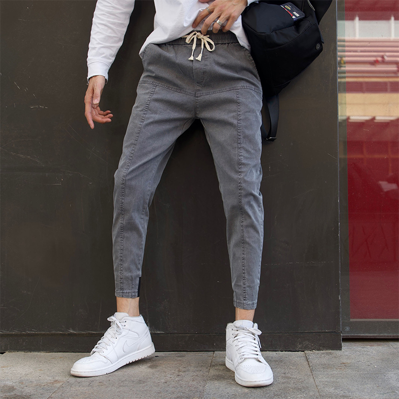 夏季纯色牛仔裤男潮牌修身小脚九分裤潮流韩版百搭休闲束脚哈伦裤