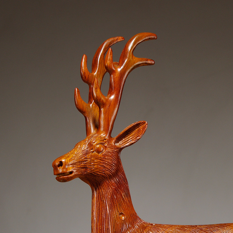 花梨木雕梅花鹿摆件红木家居客厅电视柜办公室酒柜木雕