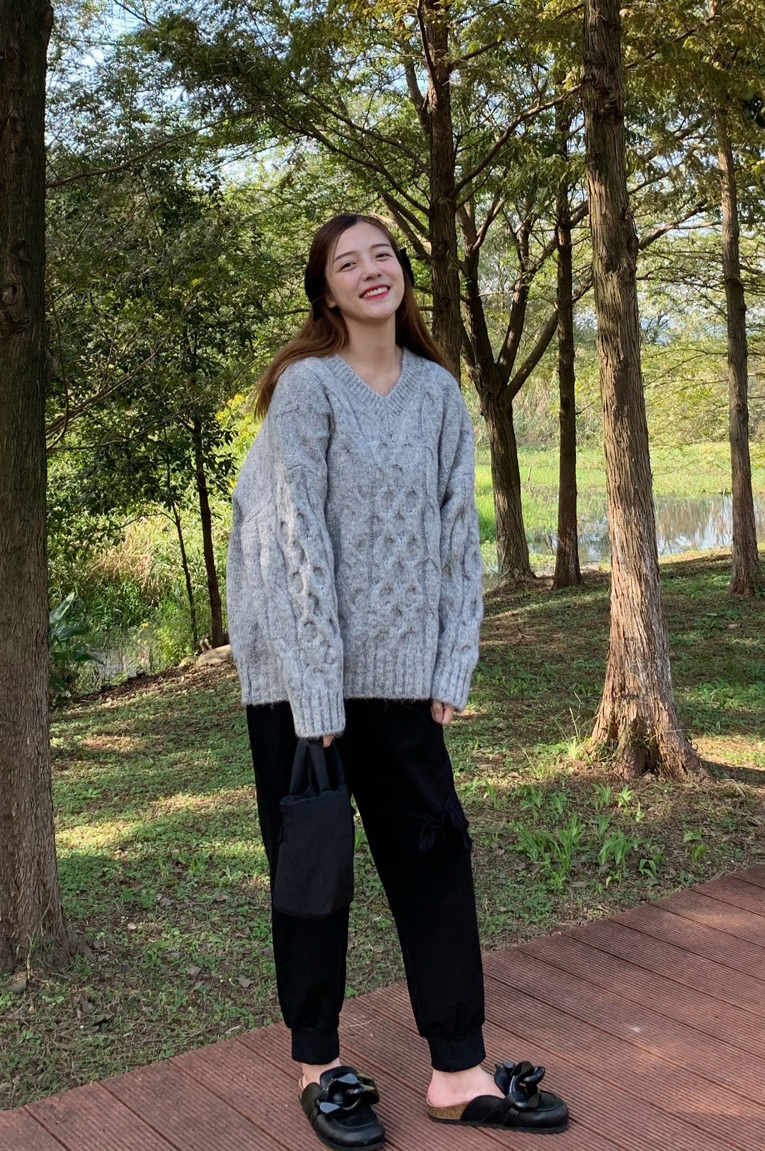 peekaboo陈大事大事黑色少女蝴蝶绑带运动休闲裤