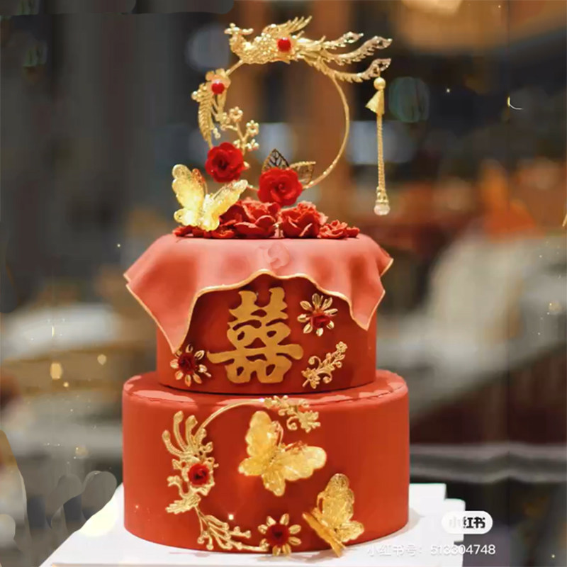 蛋糕装饰中国国风龙凤插件结婚订婚摆件龙凤呈祥节日装扮用品