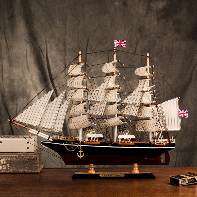 木质帆船工艺品中式一帆风顺摆件实木100cm特大号木船工艺船