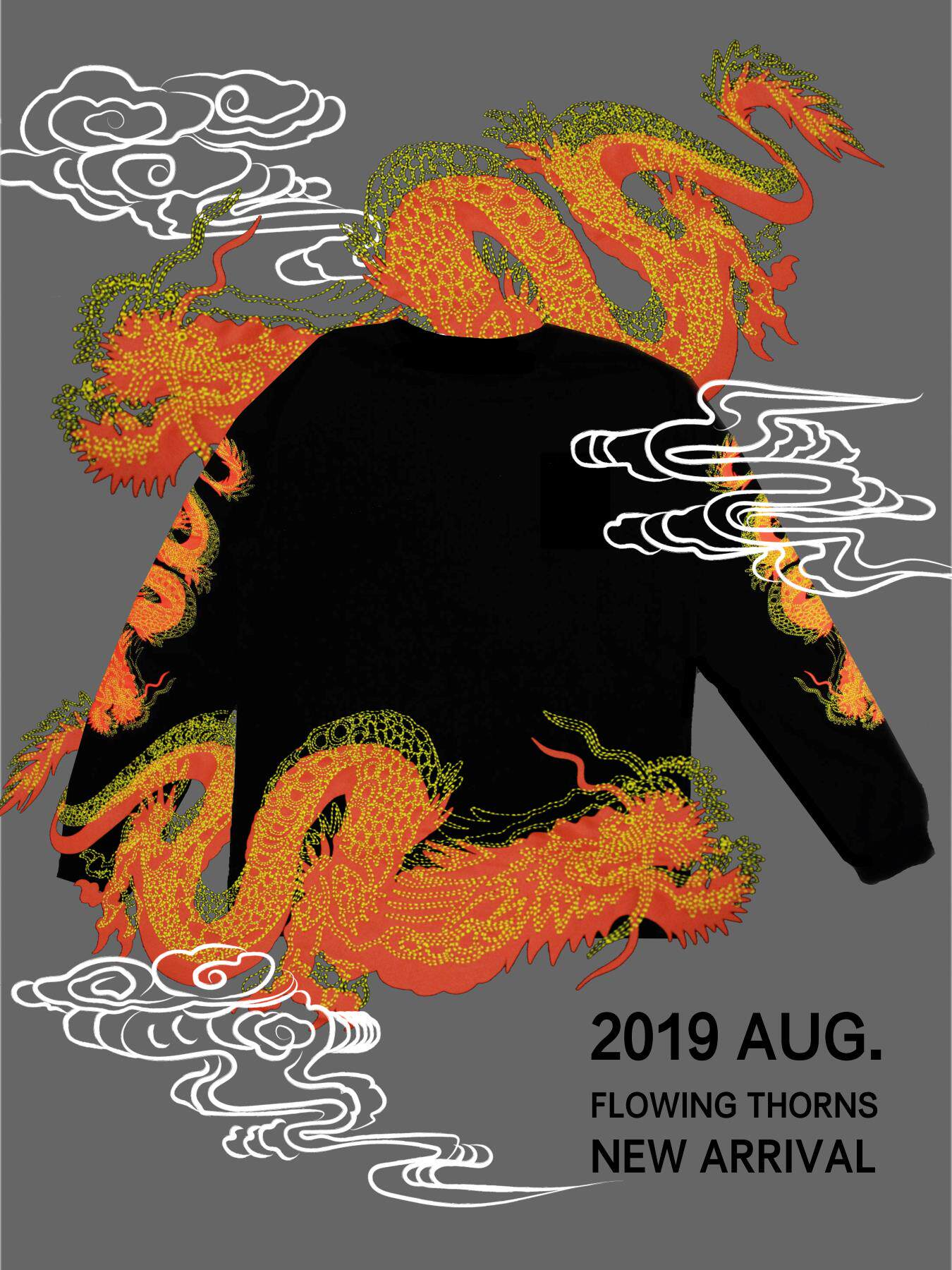 正确版19ss凝结集团华人胶囊快闪店龙纹刺绣长袖t恤龙袖陈冠希