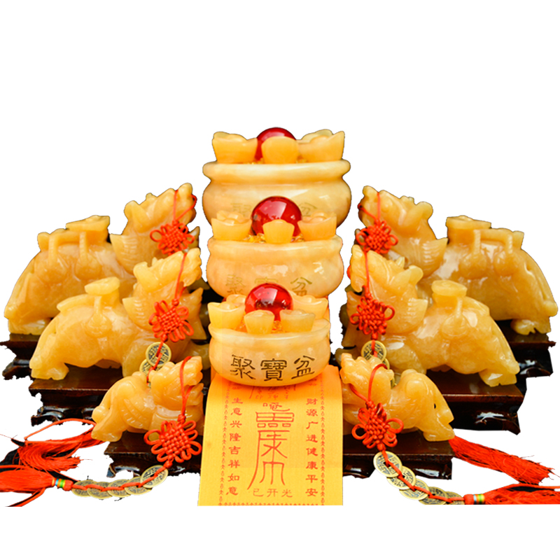 招财黄玉貔貅玉石天然聚宝盆摆件一对大号风水镇宅开光聚财阵客厅