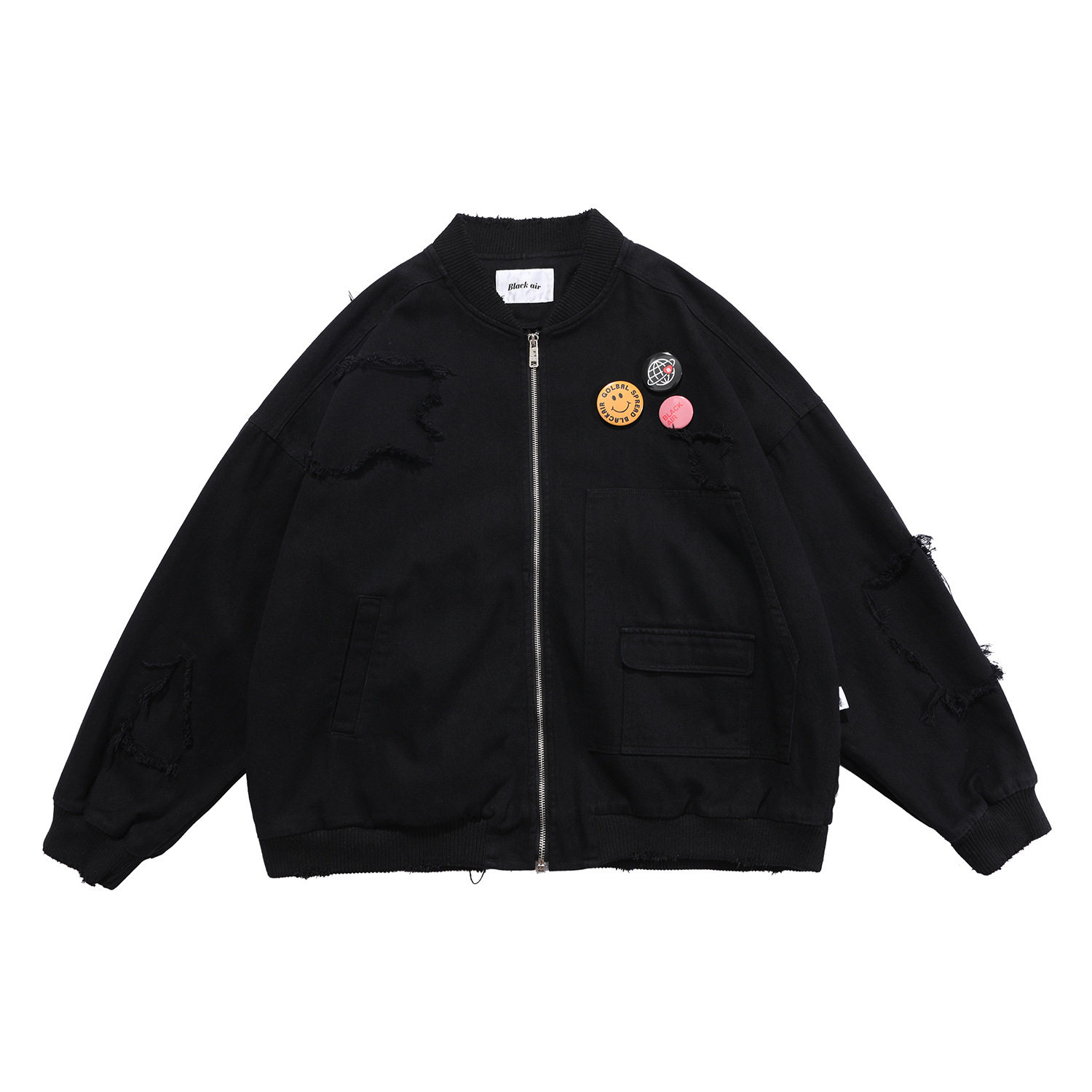 blackair街头品牌2021春夏男装国潮做旧朋克嘻哈夹克