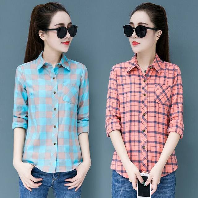 2019 Spring New Summer Professional Workwear Tops All-match Slim Korean Plaid Shirt Women Long Sleeve Large Size Shirt 2019 Spring New Summer Professional Workwear Tops All-match Slim Korean Plaid Shirt Women Long Sleeve Large Size Shirt