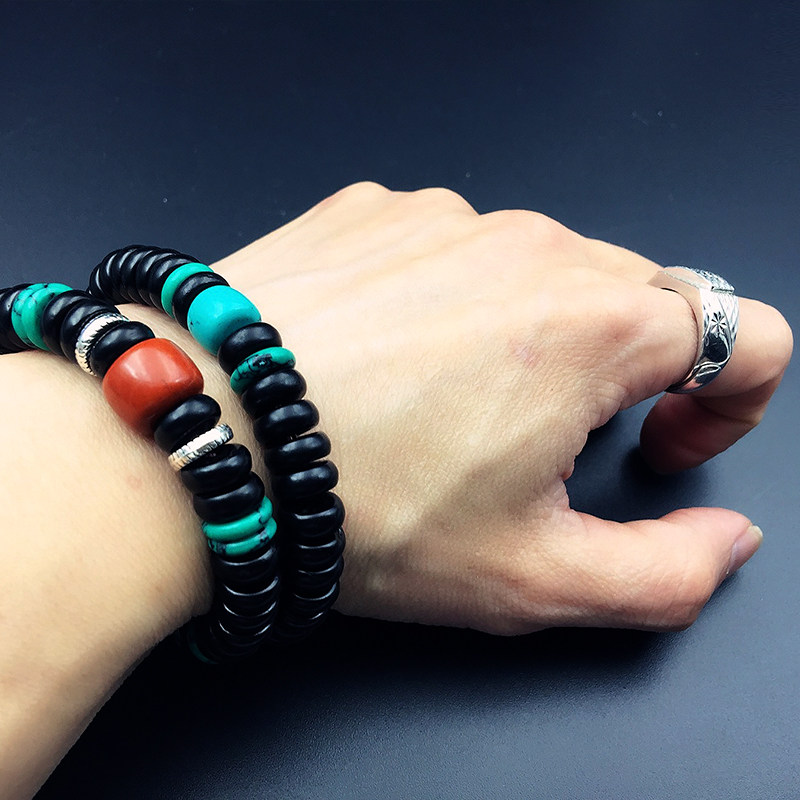 椰壳手串男民族风手链佛珠念珠配饰原创桶珠红石佛珠