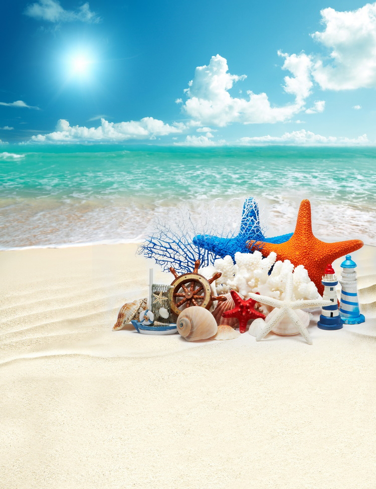 背景新款沙滩大海主题影楼婚纱儿童摄影情侣背景布类