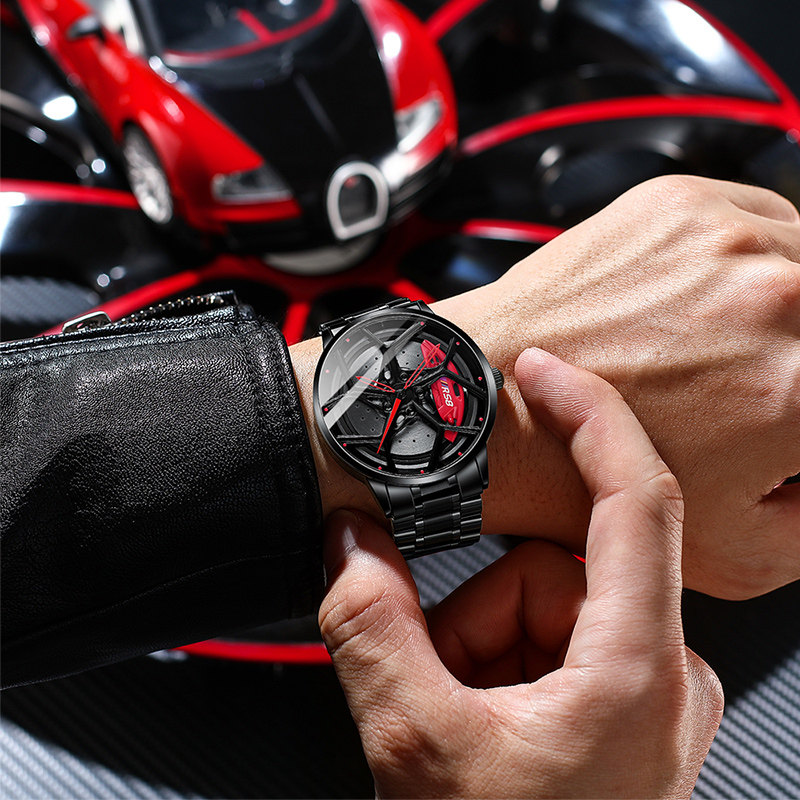 svj进口te37轮毂手表立体镂空旋转汽车改装防水国产腕表