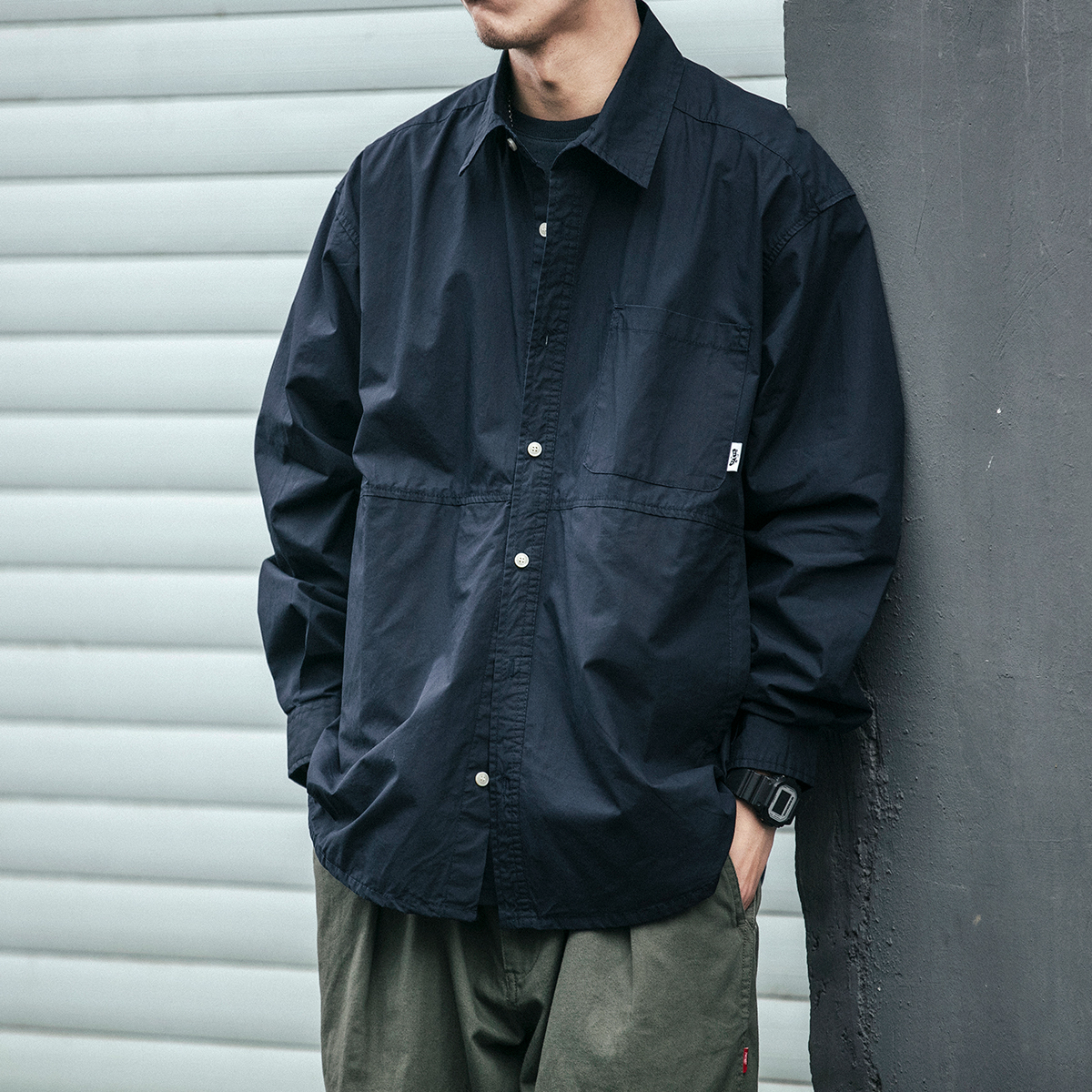 日潮功能性CityBoy素色衬衫男士春秋潮牌日系休闲百搭宽松薄外套