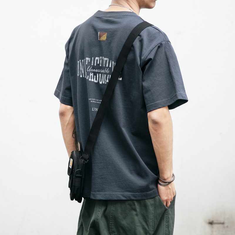 夏季日系复古印花T恤水洗短袖男士潮牌宽松韩版体恤半袖潮流港风