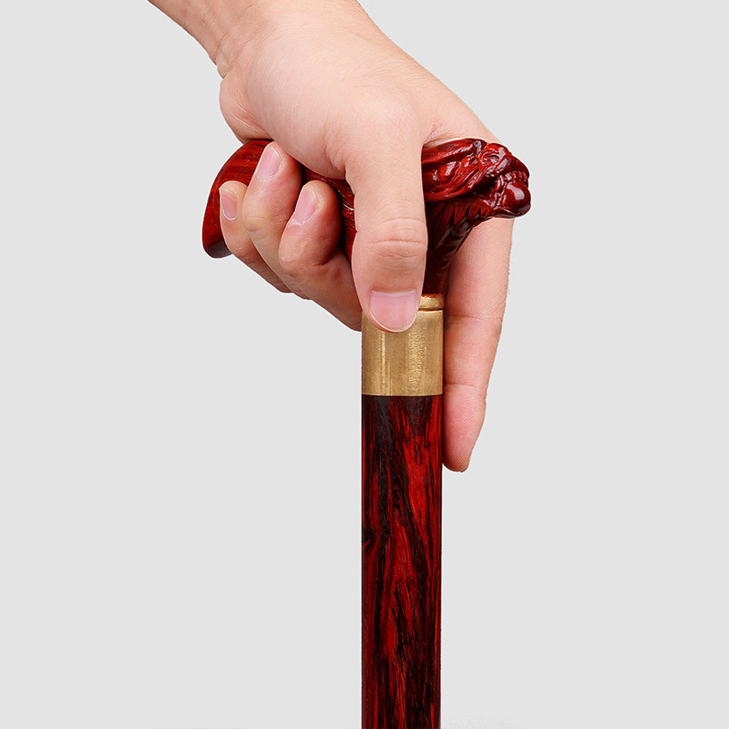 印度小叶叶紫檀木龙头拐杖老年人手杖防滑胶头木雕