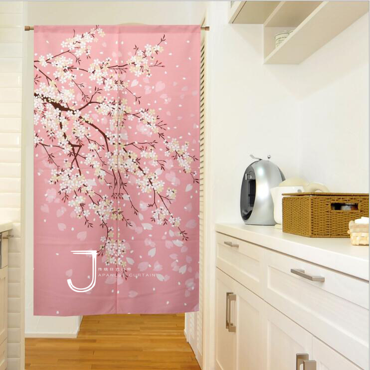 日式门帘布艺隔断粉色浪漫樱花装饰家用挂帘卧室门帘