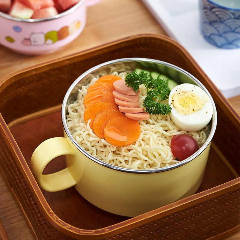 不锈钢卡通儿童带柄带盖饭碗大号家庭角落生物饭盒