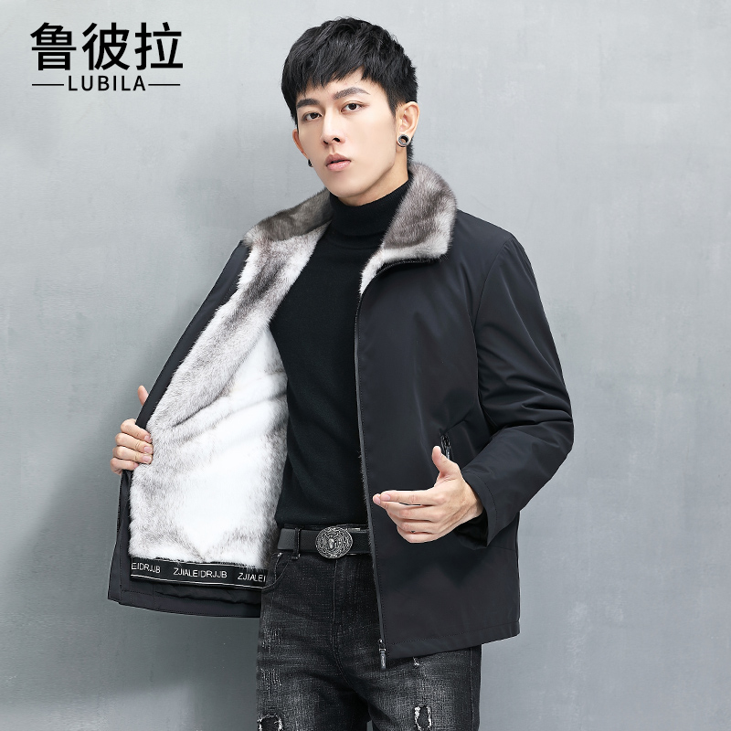 派克服男十字水貂毛内胆皮毛一体貂皮外套真皮草尼克大衣保暖冬款