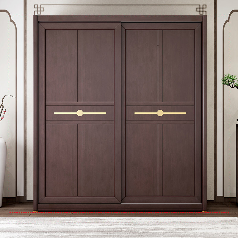 新中式移门现代简约储物柜主卧衣橱大衣木质推拉檀色衣柜