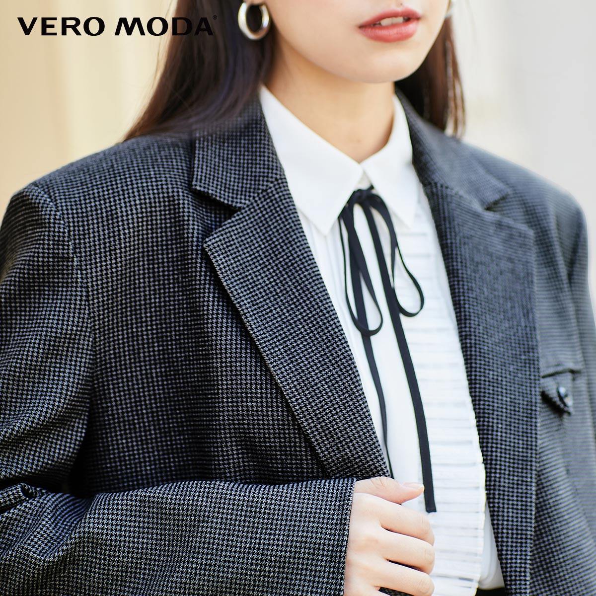 veromoda2021春夏新款复古古格纹薄垫肩西装外套西装