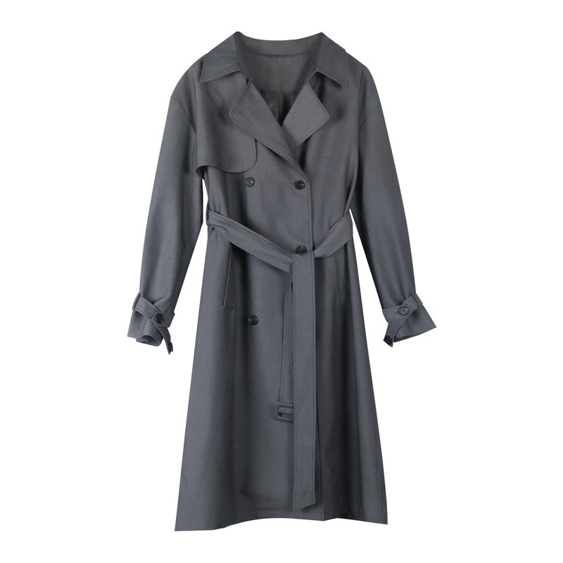 fernwang中长深灰色风衣2022春秋大衣女高高级感显风衣