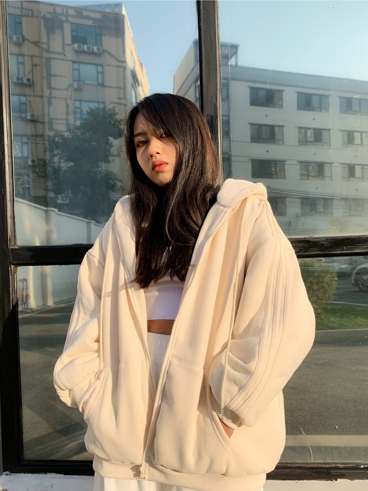 fernwang中长厚外套加厚加绒款卫美式毛中长羊羔宽松短外套