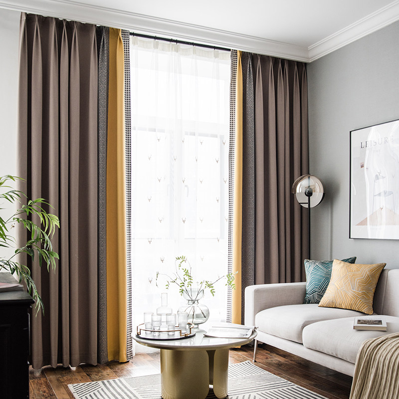 窗帘北欧轻奢现代简约拼接新款成品客厅卧室遮光定制窗帘
