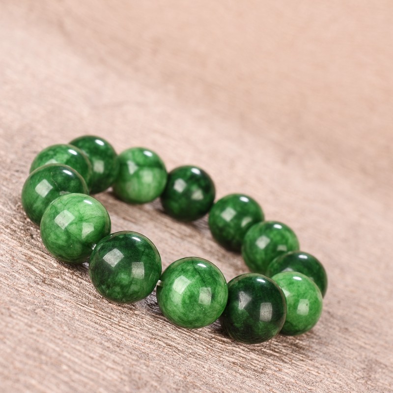 翡翠干青圆珠手串玉石阳绿手饰男女女款转运手饰