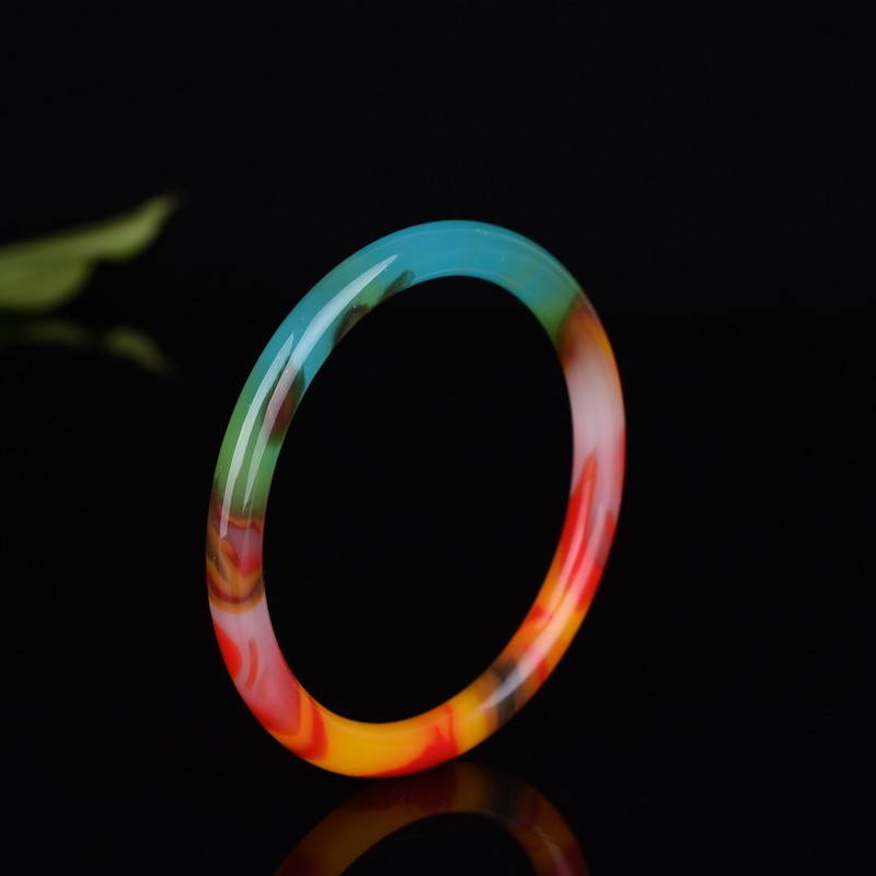 新疆和田玉彩彩玉手镯贵妃旺夫女士缤纷色彩手饰