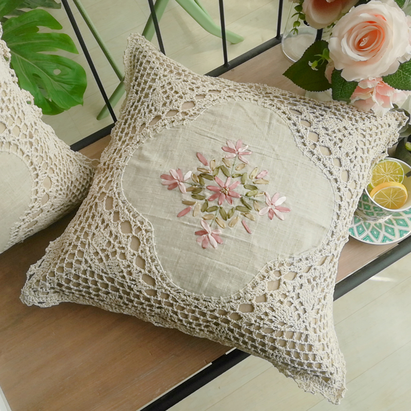 枕套复古民国国风手工钩针钩花编织沙发抱枕靠垫