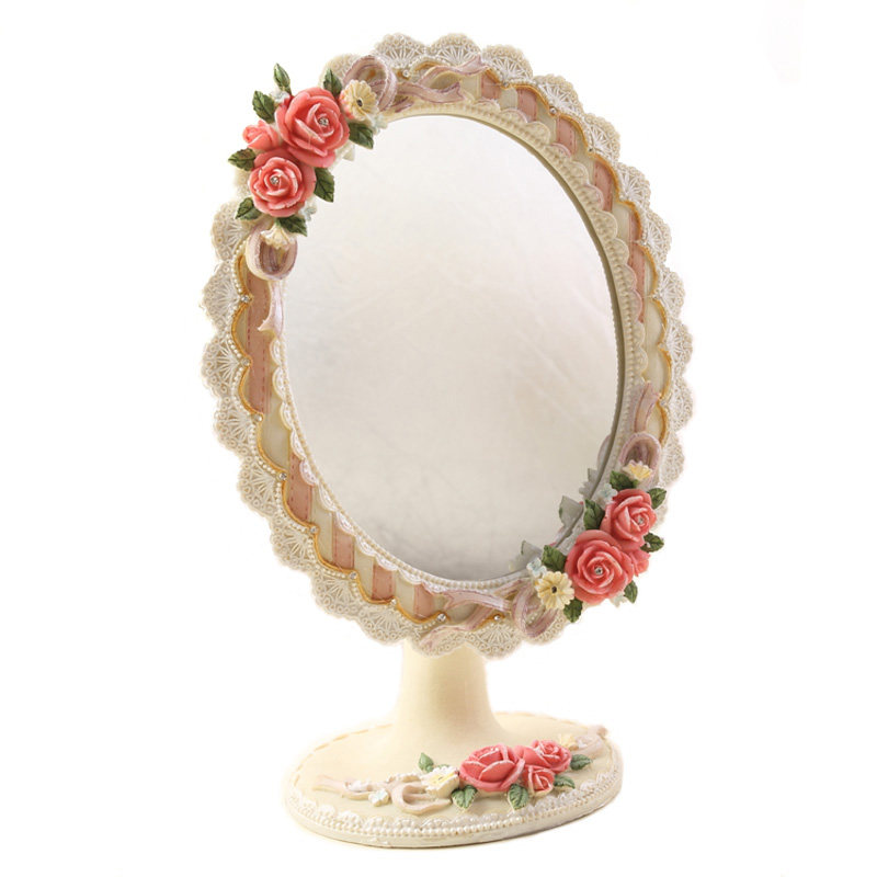 镜子韩国创意公主可爱台式化妆镜树脂随身化妆镜