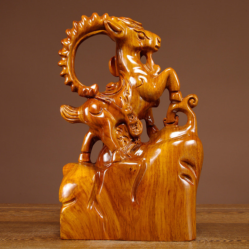 唐趣花梨木雕领头羊摆件红木雕刻工艺品家居饰品办公室摆设送礼品
