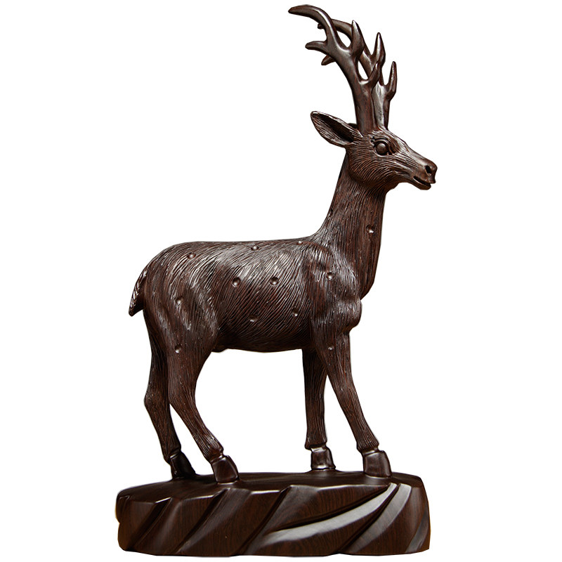唐趣木雕梅花鹿摆件红木家居客厅电视柜办公室酒柜木雕