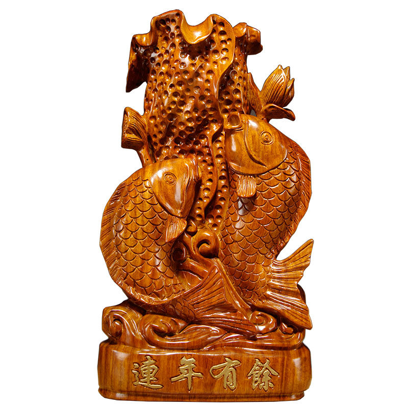 花梨木雕连年有余红木双鱼实木年年有余摆件家居饰品木雕