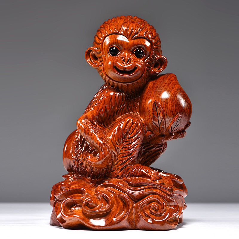 花梨木雕猴子摆件三合十二生肖猴木头猴家居客厅办公室装饰工艺品