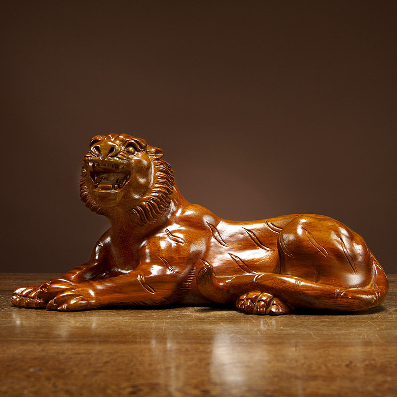 花梨木雕摆件实木木质十二生肖卧虎家居客厅办公室木雕