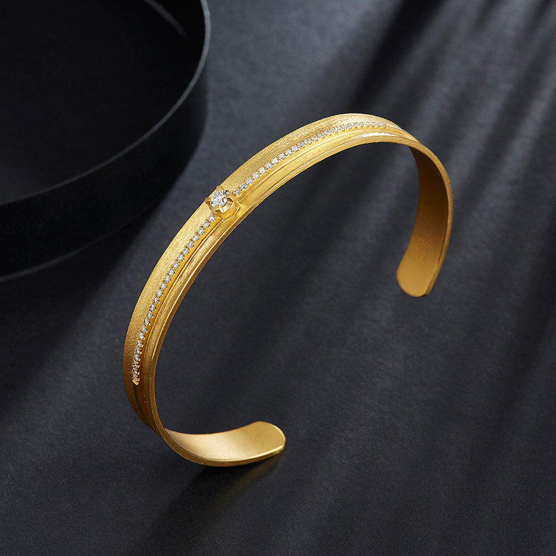 手镯宝创钻石镶钻18k古法黄金金传承婚庆结婚手饰