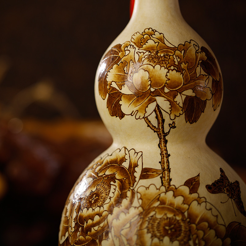花开富贵家天然大号烙画葫芦工艺品摆件家居装饰馈赠礼品葫芦