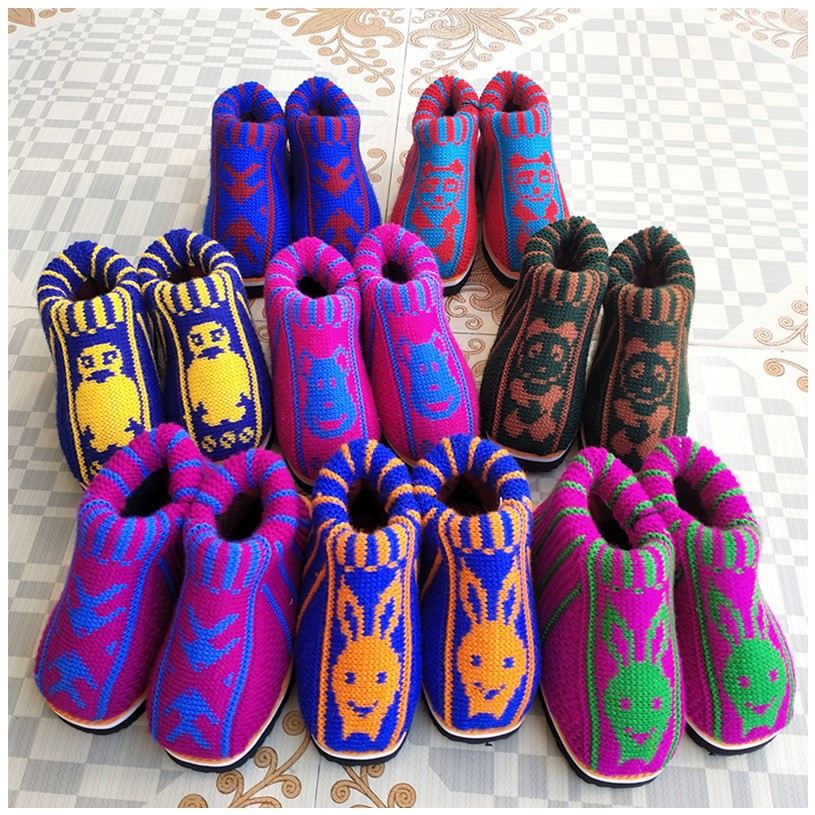 棉鞋儿童毛线保暖手工编织居家冬季居家鞋