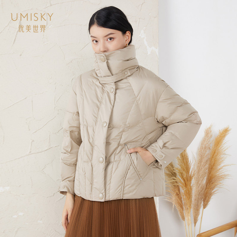 umisky优美世界女装2022冬季新款舒适保暖立领鸭绒羽绒服