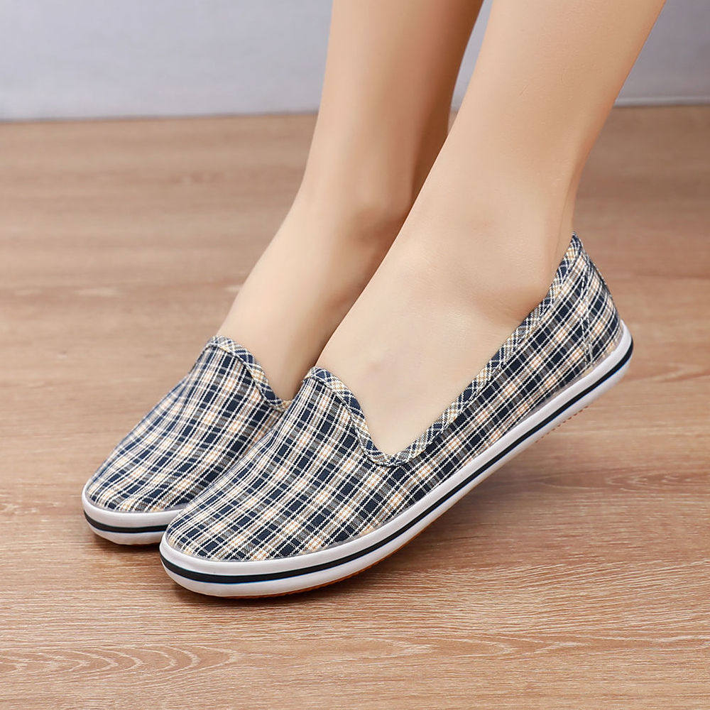 亏本冲量牛筋底淑女鞋老北京布鞋女款格子平底开车帆布鞋