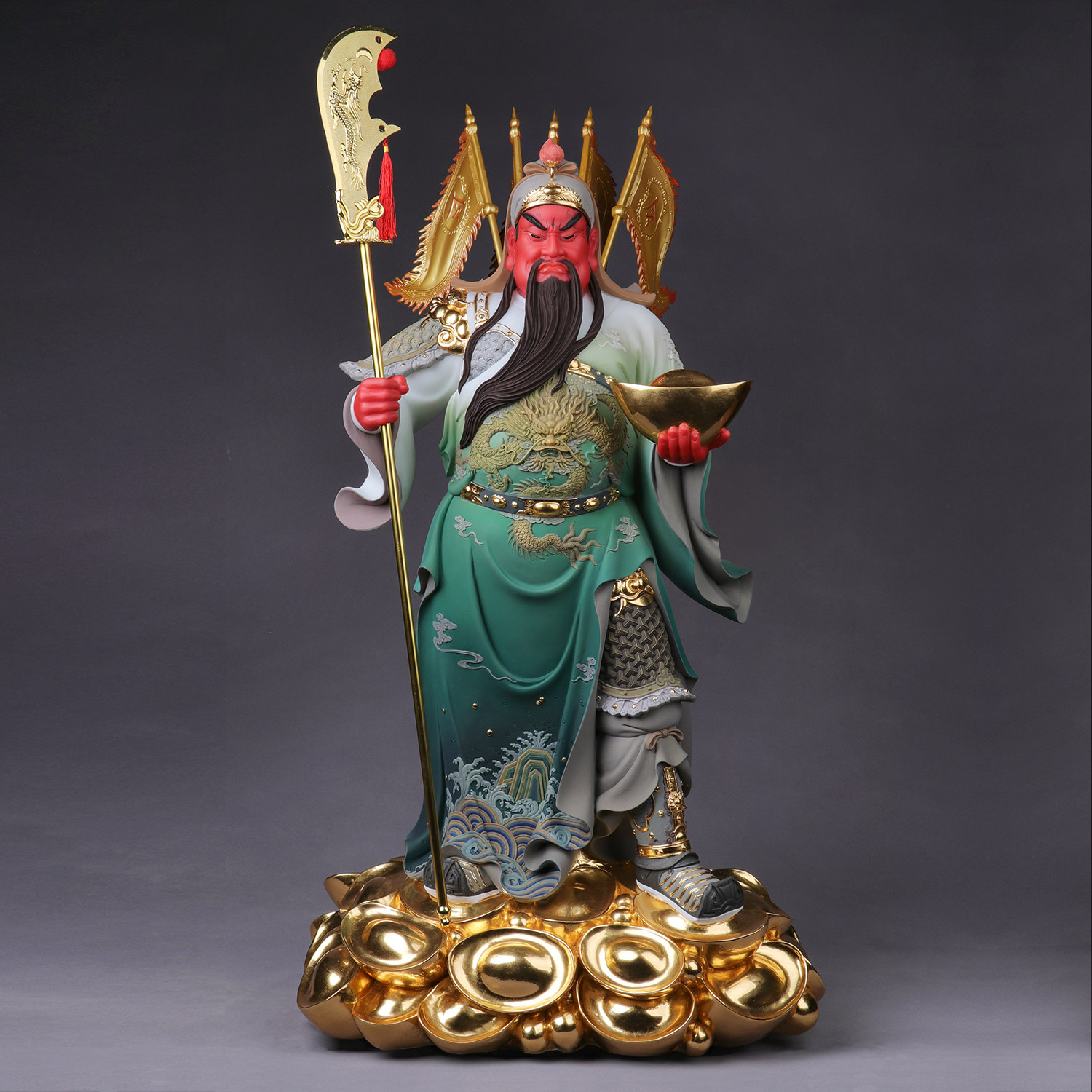 关公汉白玉财神元宝招财招财居居家供奉二爷武财摆件