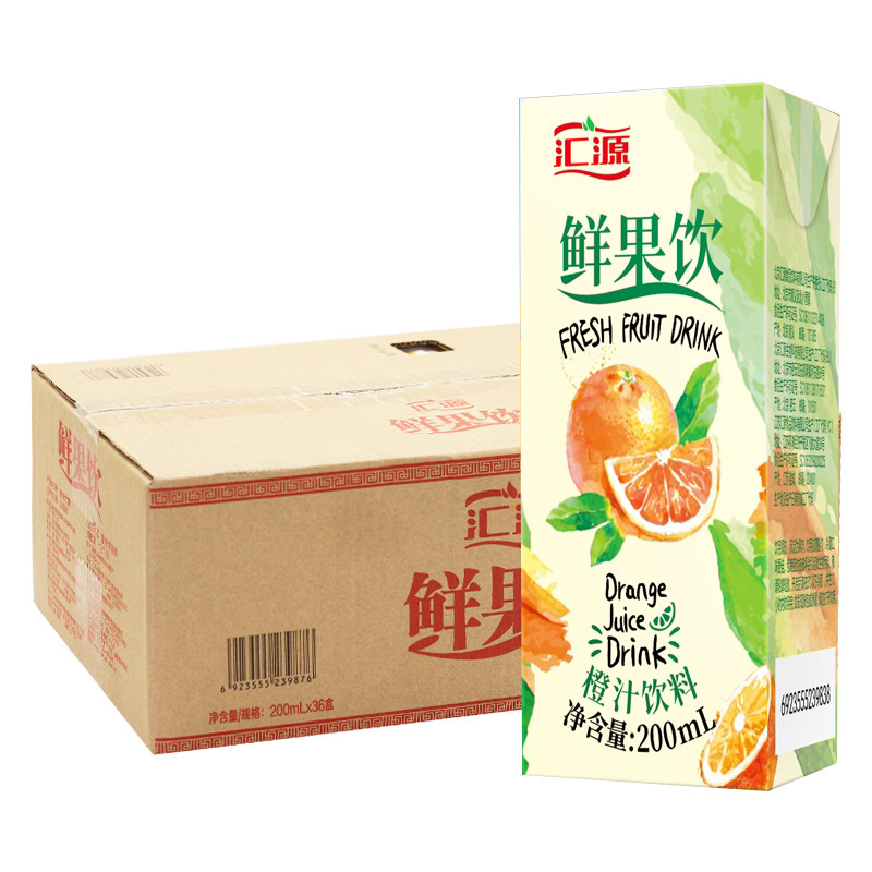 汇源果汁鲜果饮小盒装水蜜桃橙汁桃汁饮料200ml纯果蔬汁