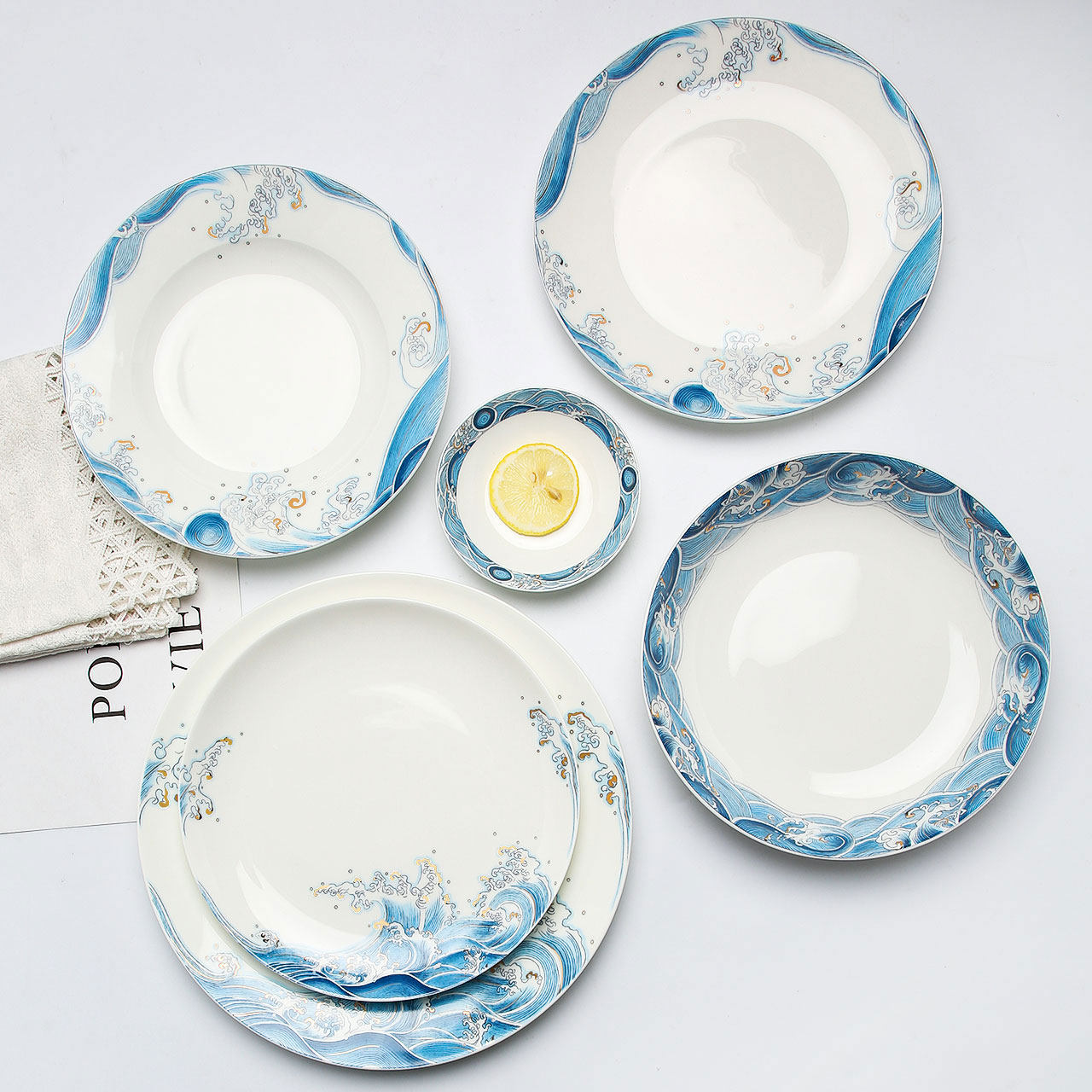 中式青花花骨瓷盘盘子菜盘家用碟子景德镇陶瓷创意盘