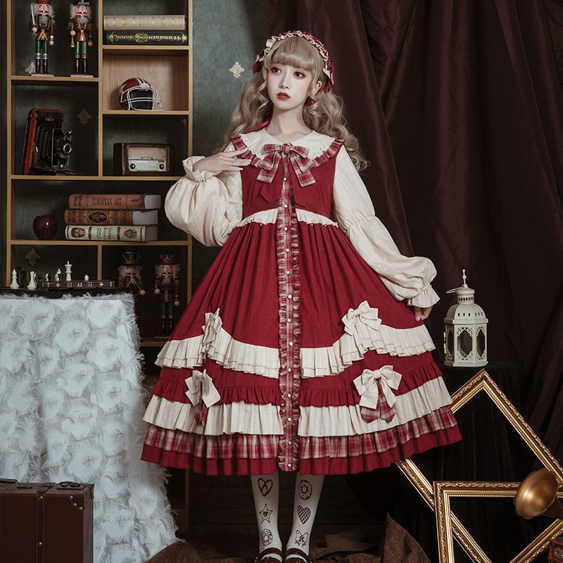 原创连衣裙设计小红帽篮子lolita复古洋装秋冬洛丽塔lolita洛丽塔
