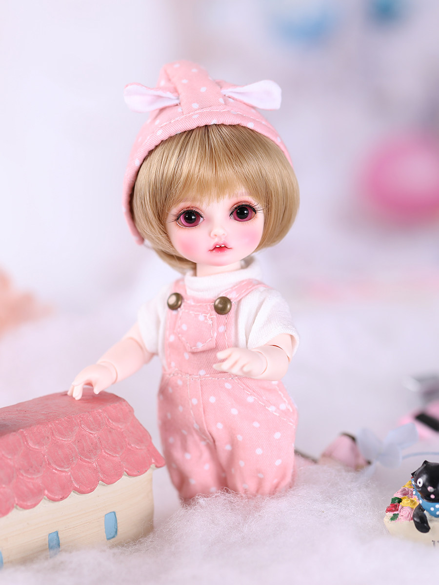 娃娃衣服bjdsd8女娃bambi波点背带粉色套装bjd娃娃