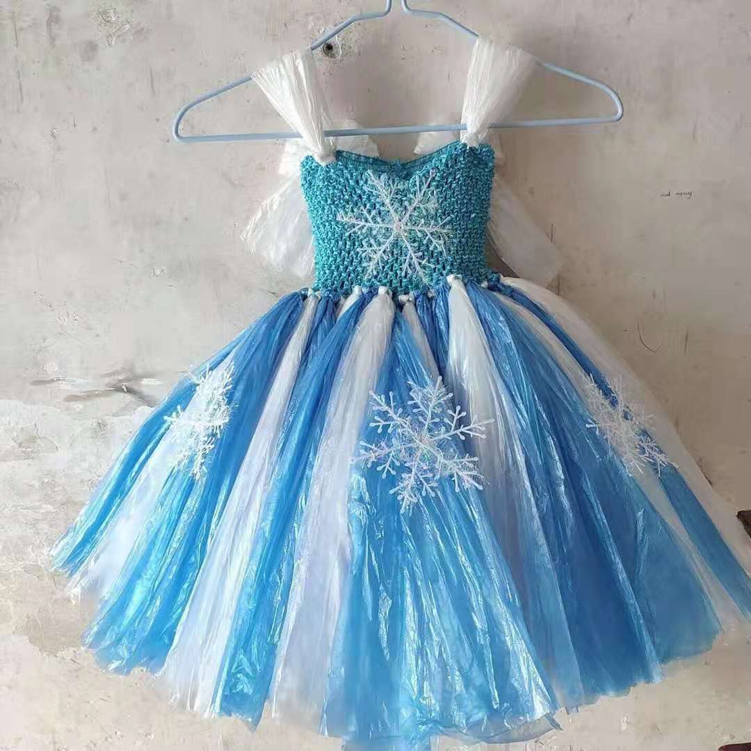 环保服装儿童时装秀亲子走秀手工手工制制作冰雪儿童演出服