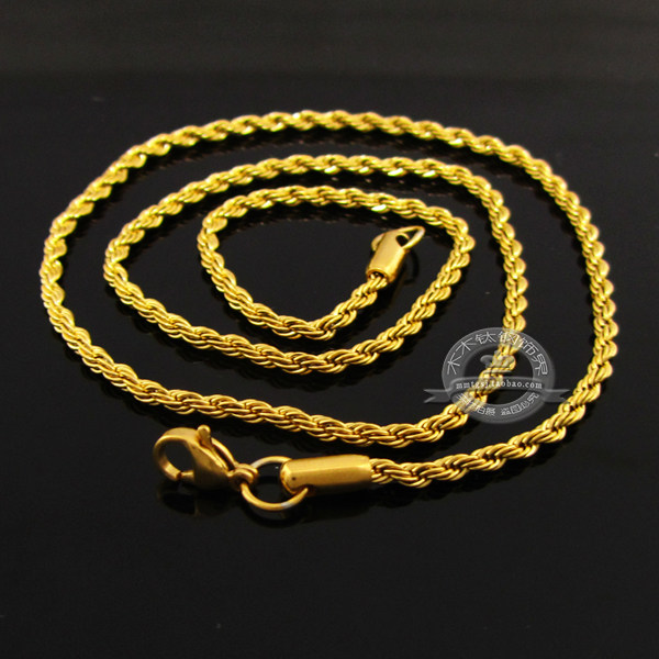 韩版女生饰品金色麻花链钛项链金银相间女款项链